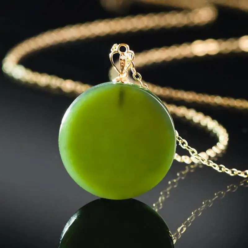 

Grade A Myanmar Black Jadeite Round Blank Pendant S925 Sterling Silver Necklace 18k Gold Burma Jade Circular Charms Lucky Amulet