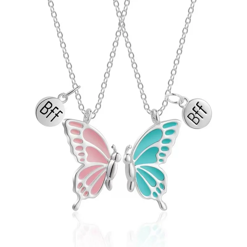 

2pcs Fashion New Good Friends Series Butterfly Necklaces for Women Pendant Best Friends Friendship Gift Clavicle Chain Jewerly