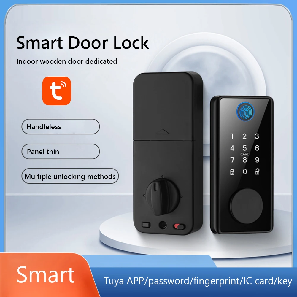 

Tuya APP Fingerprint Lock Aluminum Alloy Bluetooth-compatible Electronic Locks Keyless Entry Anti-theft with Key for Wooden Door