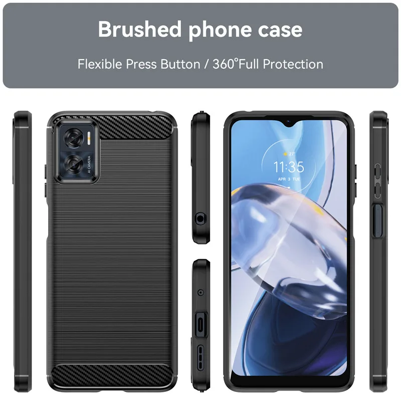 For Motorola Moto E22 Case Moto E22 Cover 6.5 Inch Carbon Fiber Shockproof Silicone Bumper For Moto E22 E22i E20 E30 E32 E32s