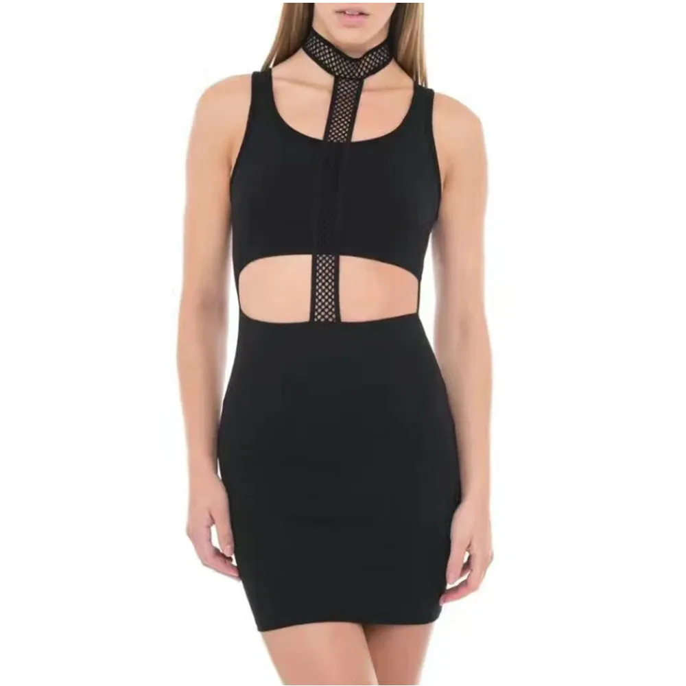 

2022 Summer New Style Bandage Dress Women Sexy Sleeveless Choker Cut Out Waist Mini Dress Celebrity Evening Club Party Dresses