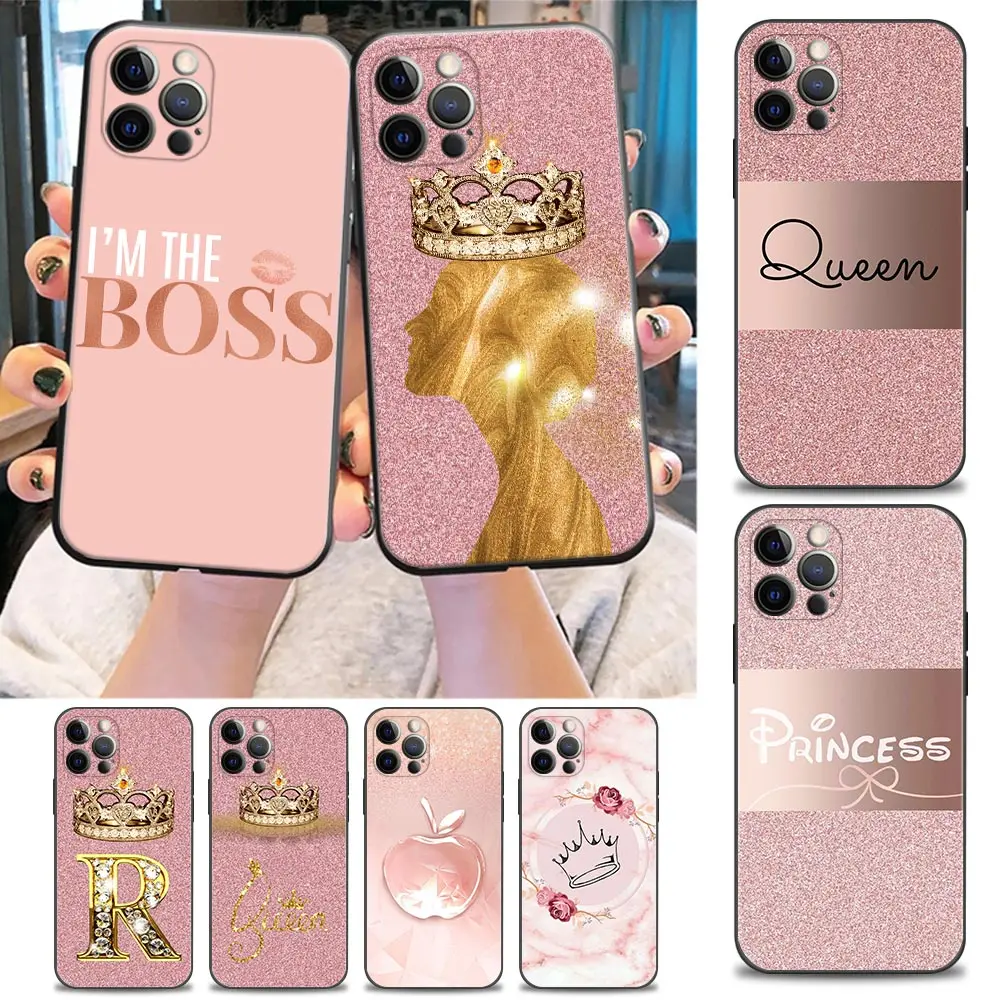

Phone Case for Apple iPhone 11 12 13 Pro Max 7 8 SE XR XS Max 5 5s 6 6s Plus Case Cover Gold Crown Queen Princess Rose Pink