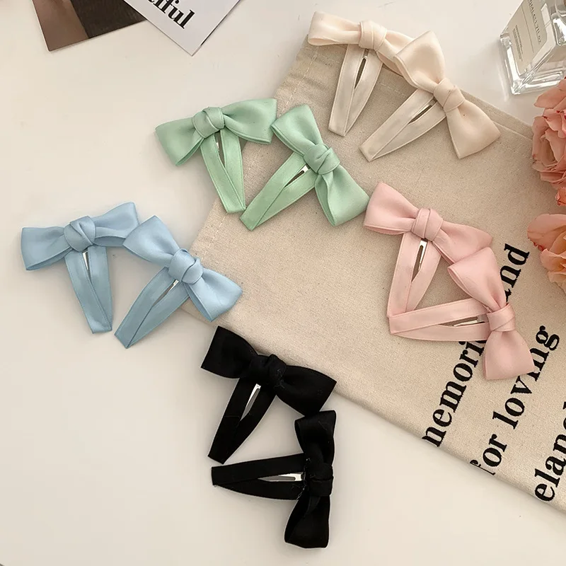

2pcs Summer New Blue Pink Bowknot Hairpin for Girls Headwear Korean Small Bangs Snap Clips Hair Accessories for Women Headdress