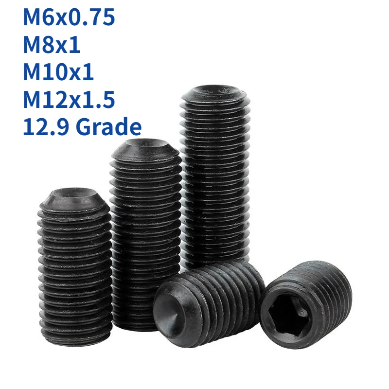 

M6 M8 M10 M12 Fine Thread Black 12.9 Grade Hex Hexagon Socket Cup Point Set Screw Allen Headless Concave End Grub Bolt