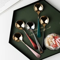 1pc 304 stainless steel soup spoon household childrens spoon long handle spoon creative cute round head dessert small spoon