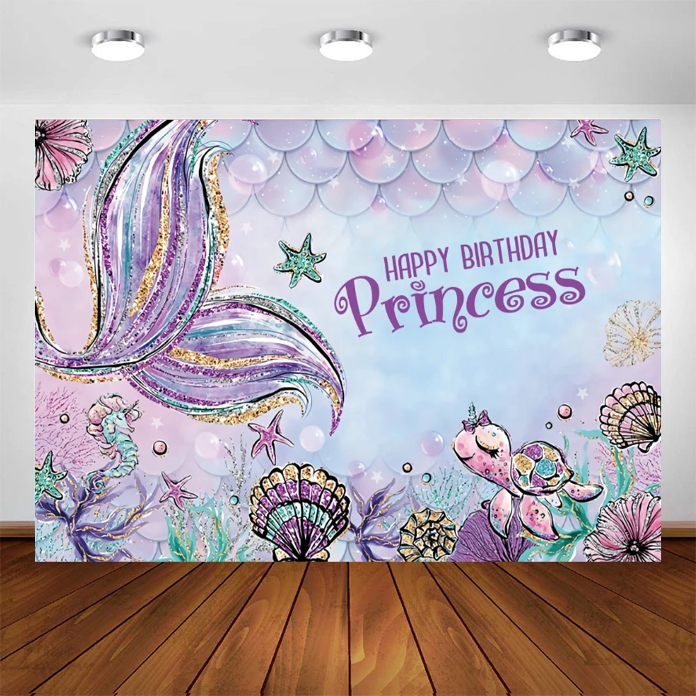 Фон для фотосъемки с изображением русалки ярких Рыбьих Хвостов морских ракушек