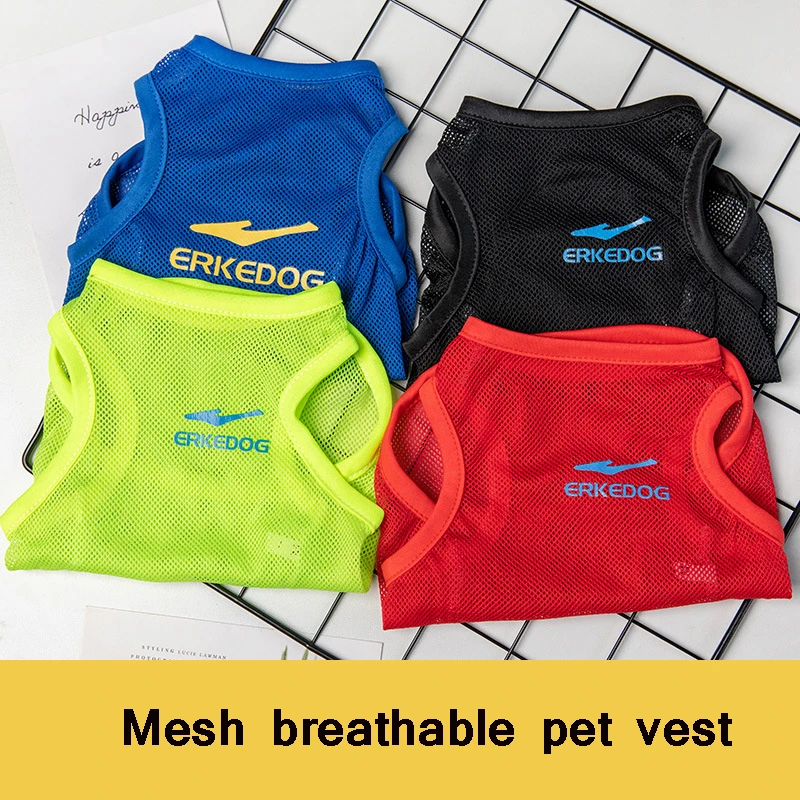 

Summer New Cat Dog Clothes Vest Mesh Beathable Beach Vest Cute Peu Ltra-thinT-shirt Sunscreen Cartoon Vest For Samll Cats Puppy