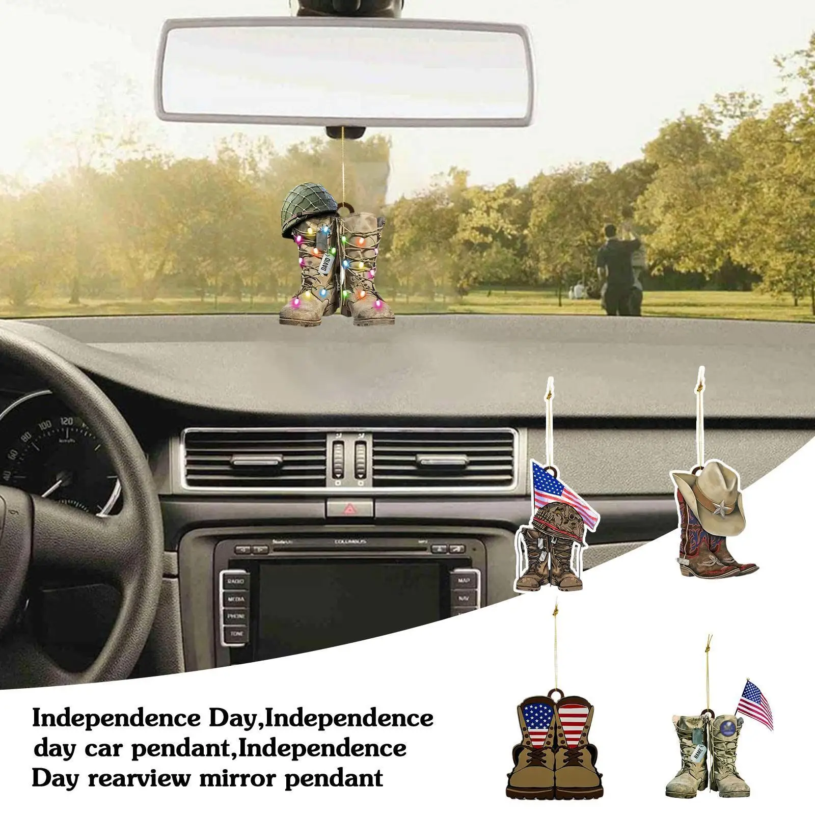 

Fun Car Mirror Pendant Ornament, Cowboy Boots, Hat Car Pendant American Flat Day Independence Pack H5s8