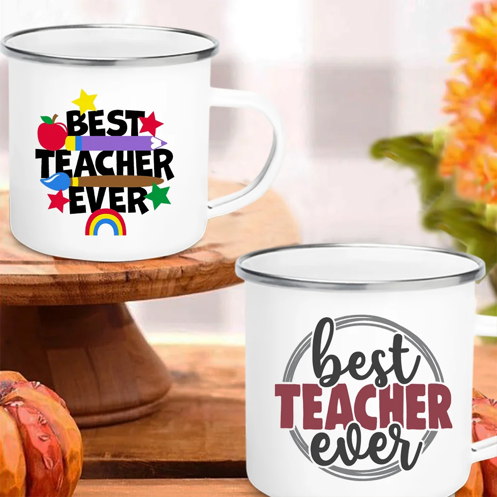 

Best Teacher Ever Enamel Mugs Teacher's Day Best Original Teacher's Gift Drink Juice Coffee Cocoa Milk Beer Handle Mug