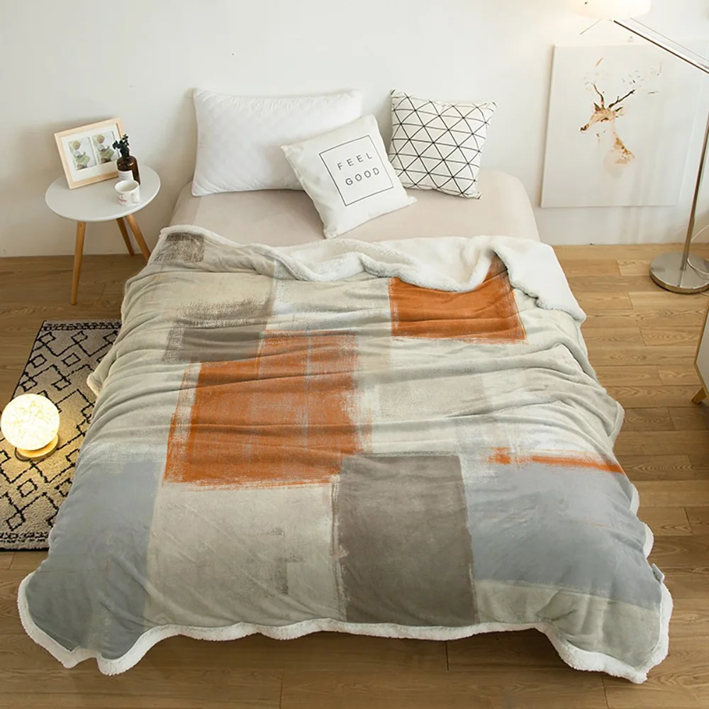 

Orange Paint Graffiti Abstract Plush Throw Blanket Sherpa Fleece Bedspread Blankets Sofa Cover Bedding Picnic Wool Soft Blanket