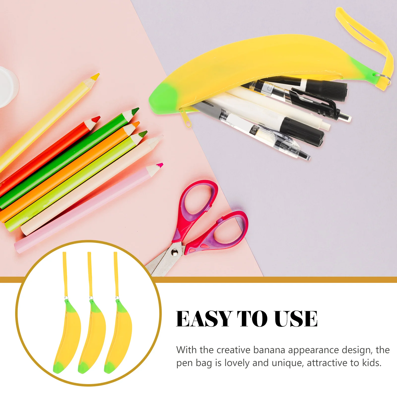 

Bag Silicone Pen Case Stationery Storage Banana Organizer School Studentcontainers Pouch Makeup Travel Box Zipper Kids Fruit