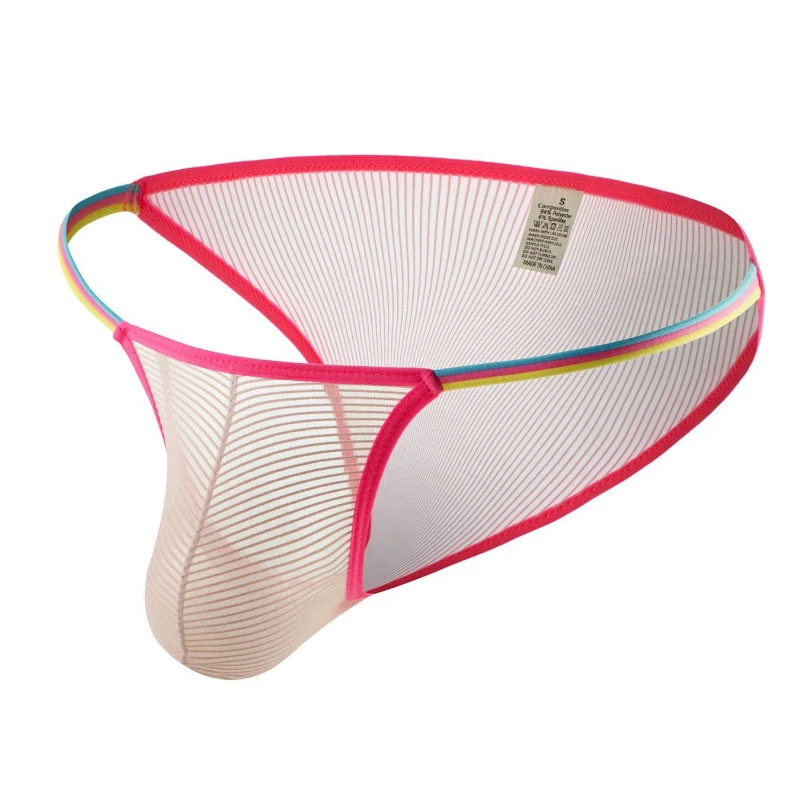 

Mens Mesh See-through Striped Sexy Men's Underwear Low Waist Sexy Men's Sexy High Fork Colorful Belt G String Thong Briefs