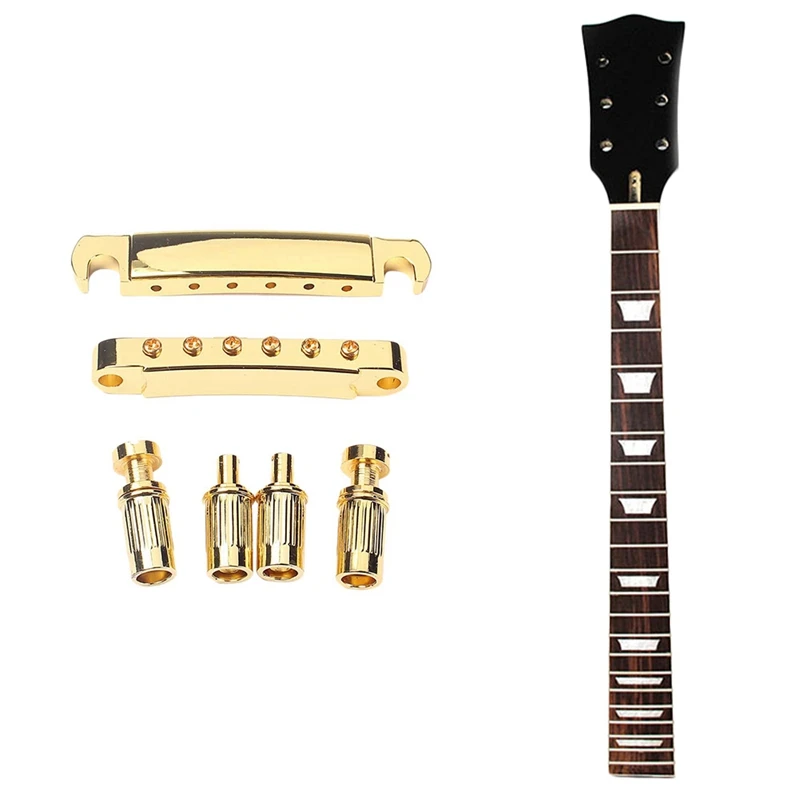 1 Set Gold Plated Guitar Bridge Locking Tune-O-Matic Tom Bridge And Tailpiece Set With 1 Set Electric Guitar Neck