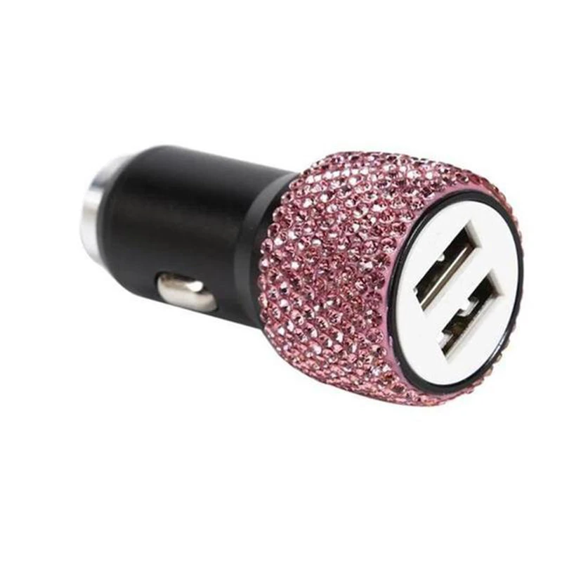 

Dual USB Car Charger Alloy Bling Handmade Rhinestones Crystal Car DV12-24V DC5V-2.1AFor Fast Charging Interior Switches & Relay