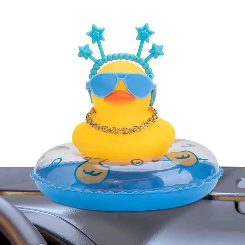 

Car Dashboard Duck Decoration With Headband Swim Ring Necklace Sunglasses Squeak Rubber Ducks Car Ornaments For Car Dashboard