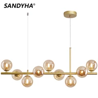 sandyha modern led chandeliers magic bean gray black glass ball hanging lamps for living dining room suspension lighting bedroom