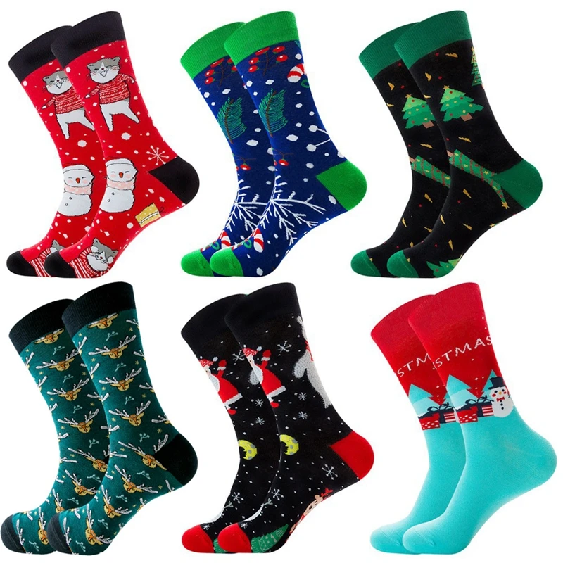 20 Pairs Cartoon Men Merry Christmas Socks Cotton Sweat Absorbent Middle Tube Boy Santa Claus Elk Socks Autumn Winter