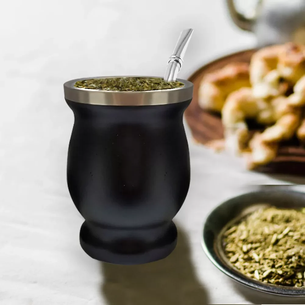 

New in Yerba Mate kabak seti çift duvar paslanmaz çelik Mate çay bardağı ve Bombilla seti içerir Yerba Mate kabak bardak