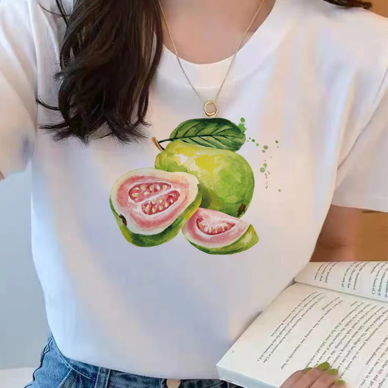 Женская футболка с мультяшным принтом новая круглым вырезом и фруктов Женские