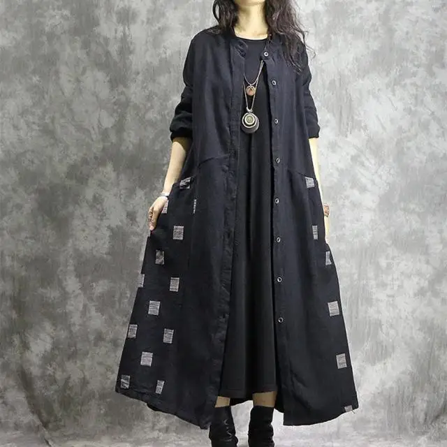 

Women Loose Long Outerwear Cotton and Linen Causal Coat Long Sleeve Female Print Floral Tops 2022 Spring Autumn Fashion K764