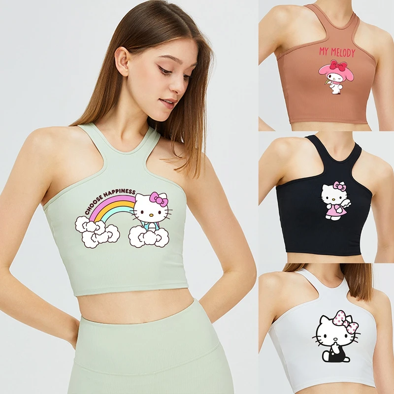 

Anime Kawaii Hello Kitty New Spicy Girls Yoga Tank Top In Europe and America Sexy Hanging Neck Sports Bra Yoga Dress Fitness Top