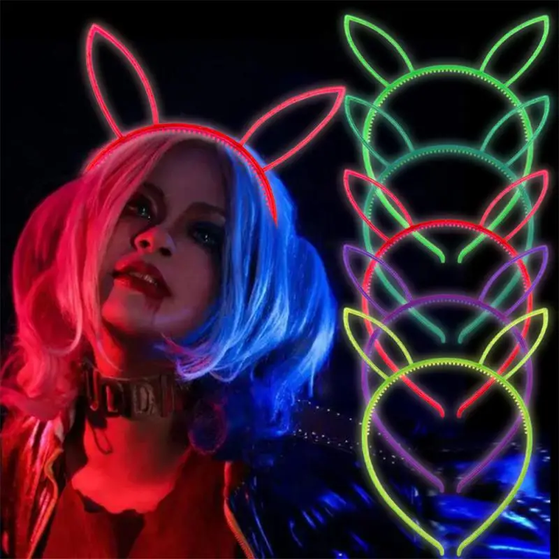 

New Luminous Cat Ears Headband Fluorescent Elastic Glow In Dark Hairband Birthday Wedding Party Decoration Supplies Headwear
