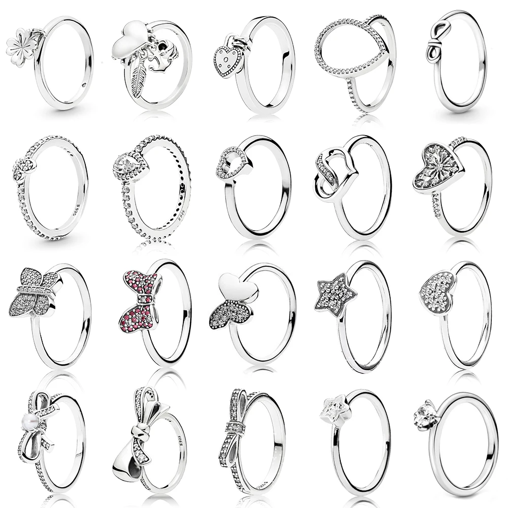 

Pam Glue Heart Bow Lady's Sterling Silver Ring S925 Fadeless Set Diamond Ring Snowflake Jewelry Butterfly Star Daisy
