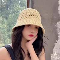 handmade crochet floppy top summer hats collapsible dome bucket hat hollow out solid color beach caps simplicity soft women hat