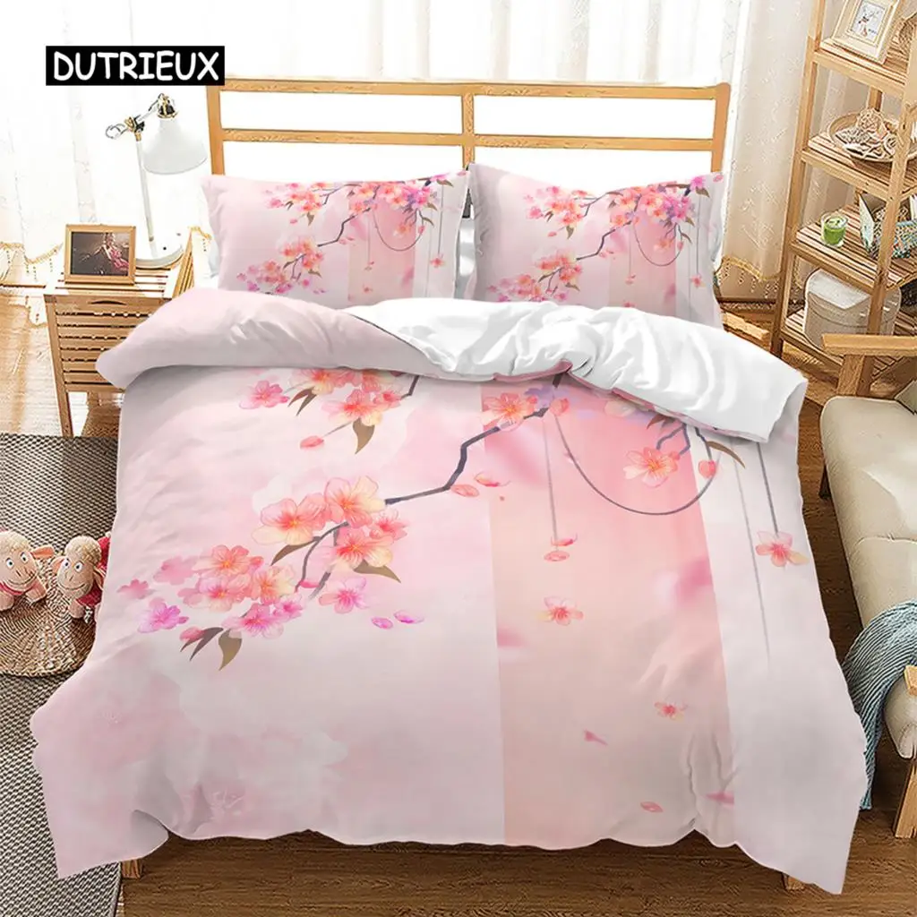 

Комплект постельного белья в японском стиле, пододеяльник с розовыми цветами вишни, в японском стиле, с весенним ландшафтом, пододеяльник для девочек