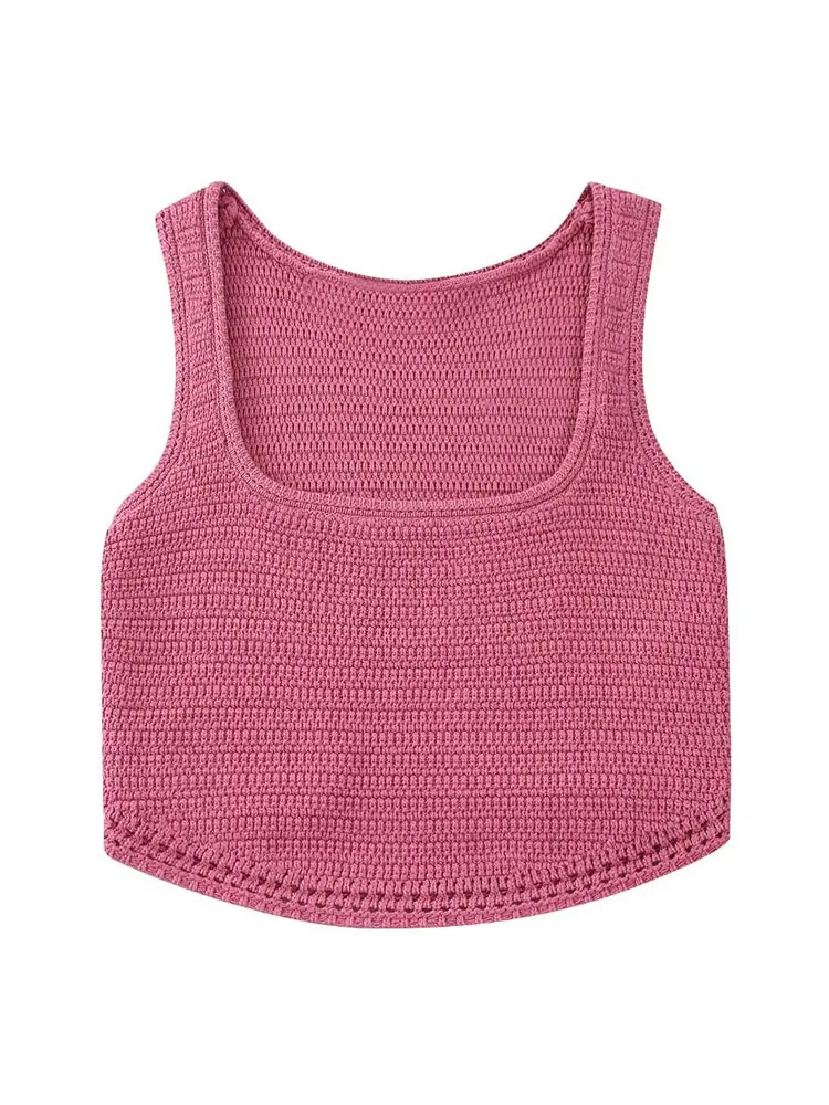 

Женский трикотажный топ без рукавов, короткий топ с круглым вырезом, лето 2022