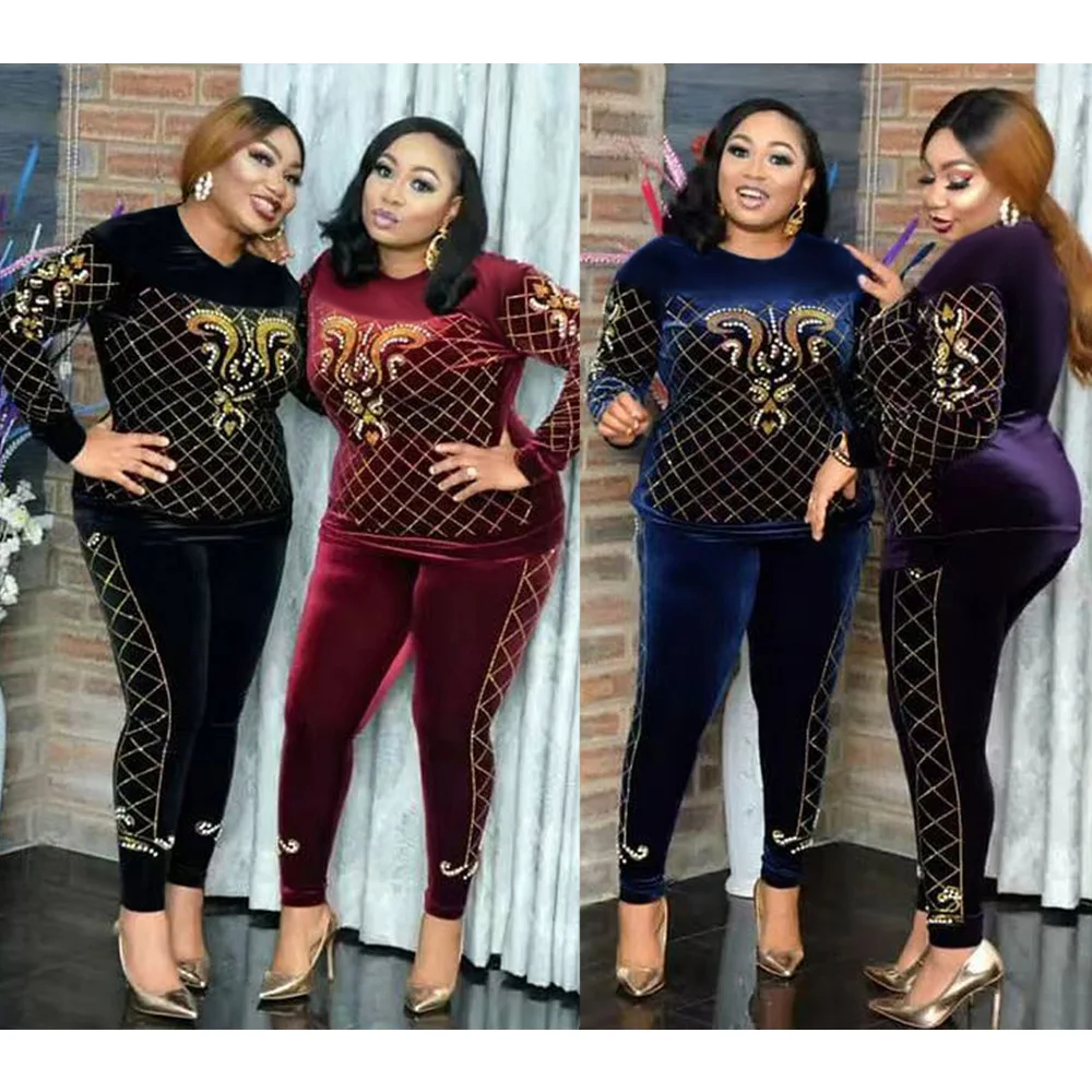 

Velvet African Women's Clothing Autumn Winter 2022 African Clothing Muslim 2 Piece Set High Quality Fashionable Women 13A017