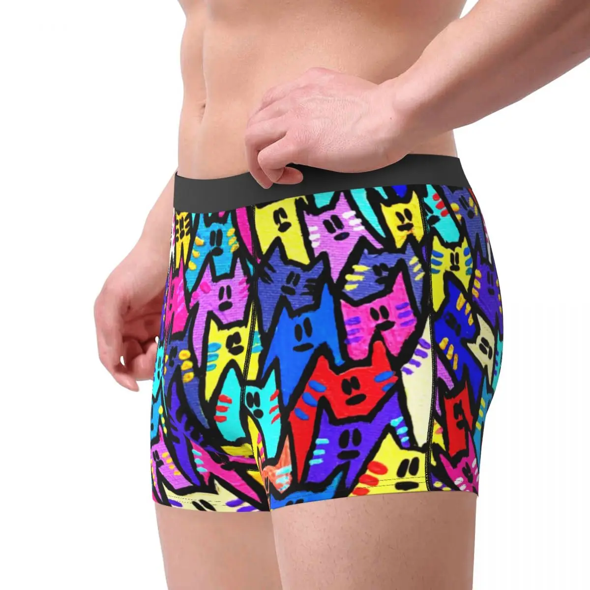 Мужские дышащие трусы-боксёры с принтом кошки размеры до 2XL |