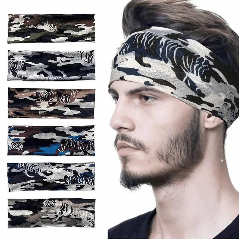 

Men Summer Ice Silk Camouflage Sport Headband Elastic Yoga Hair Band For Volleyball Cycling Fitness Tennis Hairband Sweatband