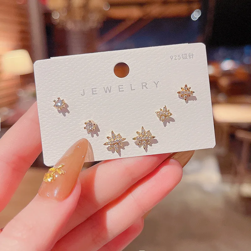 

Wholesale Sterling Silvers Post Fashion Six-Pointed Zircon Stud Earrings Women's Jewelry Women Gift