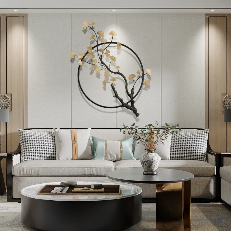 

New Ginkgo Wall Hanging Light Luxury Metal Living Room Hanging Porch Pendant Wall Decoration Iron Art Dream Catcher