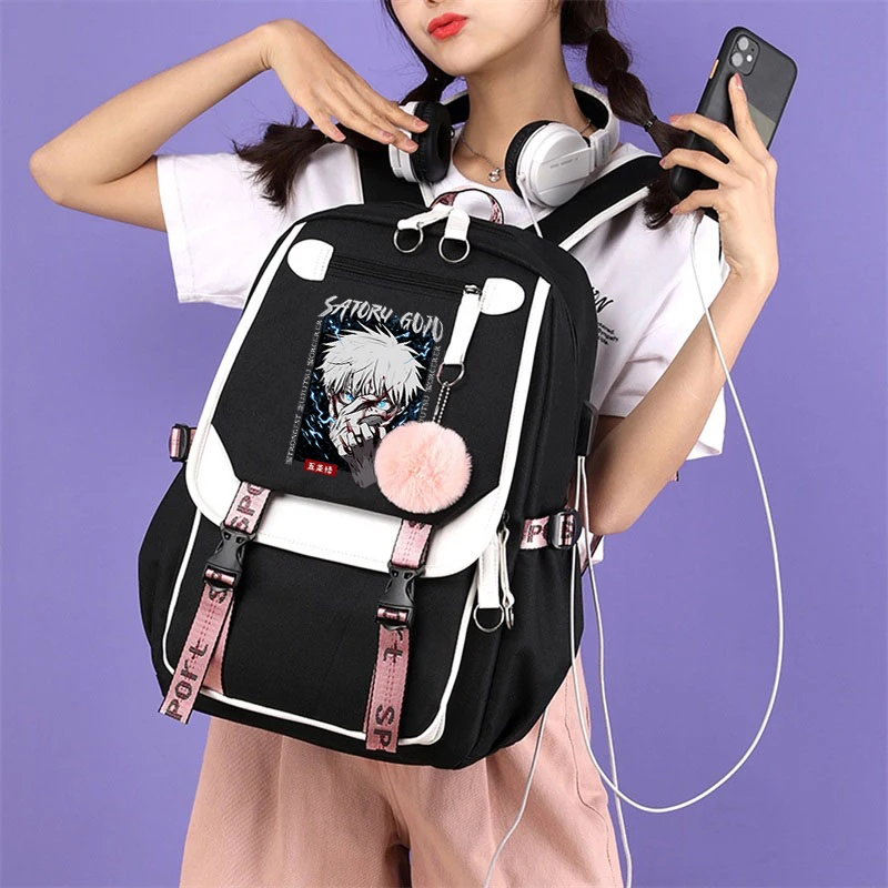 

Anime Jujutsu Kaisen USB Girl Book School Bag Large Capacity Teenagers Student Schoolbags Jujutsu Kaisen Women Laptop Backpack
