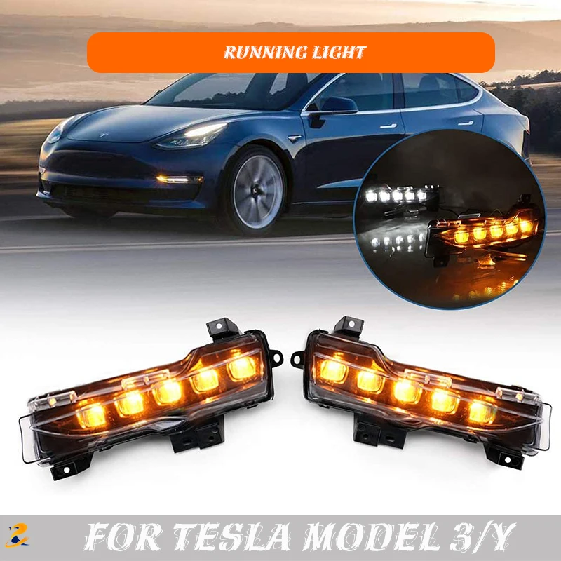 

2PCS LED Fog Lights Assembly For Tesla Model 3 Y 2017 to 2022 Daytime Running Light White Amber Turn Signal Clearance Lamp Fog
