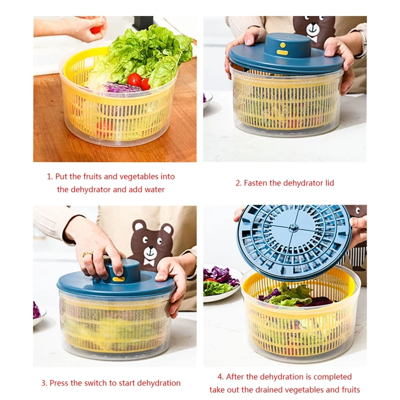 

Salad Spinner Fruit & Vegetable Dryer Automatic Compact Cleaner Quick & Easy