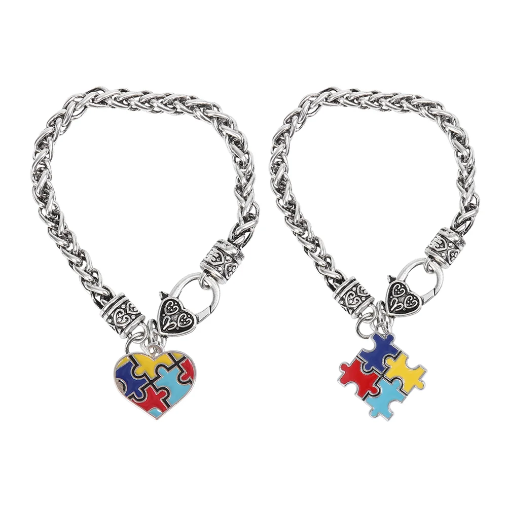 

2pcs Autism Charms Creative Jigsaw Puzzle Autism Hand Chains Zinc Alloy Autistic Bracelets
