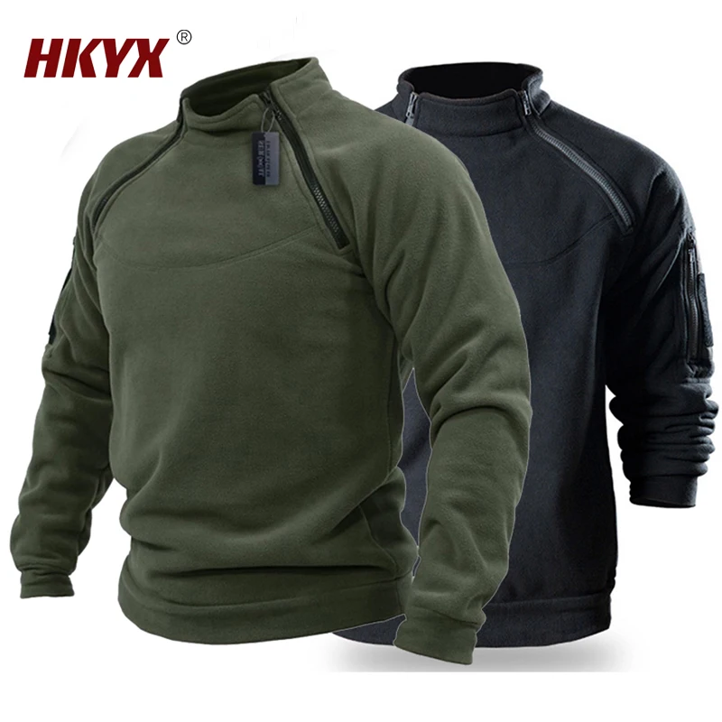 Купи Men's Tactical Grab Fleece Pullover Outdoor Training Thermal Pullover Men's Solid Color Hunting Clothing Neckline Zipper Jacket за 1,144 рублей в магазине AliExpress