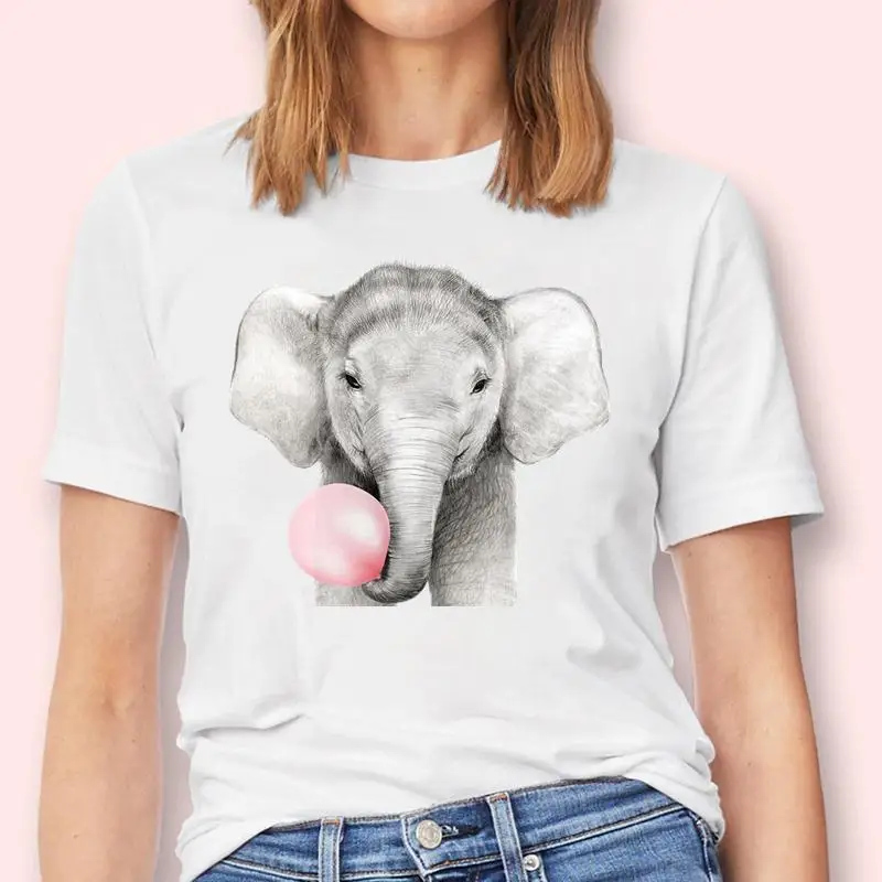 

Women Elephant Love 90s Printing Cute New Fashion Graphic Tshirt T-Shirt Lady Cartoon Female Tops Tees Print Clothes
