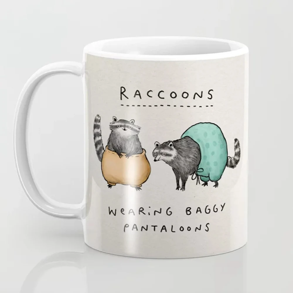 

Raccoons Wearing Baggy Pantaloons Coffee Mug 11oz Ceramic Friends Birthday Gift Home Milk Cup