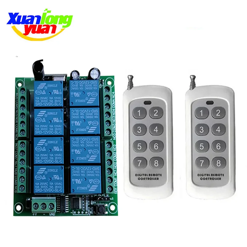 

DC12V 24V 8CH 8 CH Channel Wireless Remote Control LED Light Switch Relay Output Radio RF Transmitter And 433 MHz Receiver