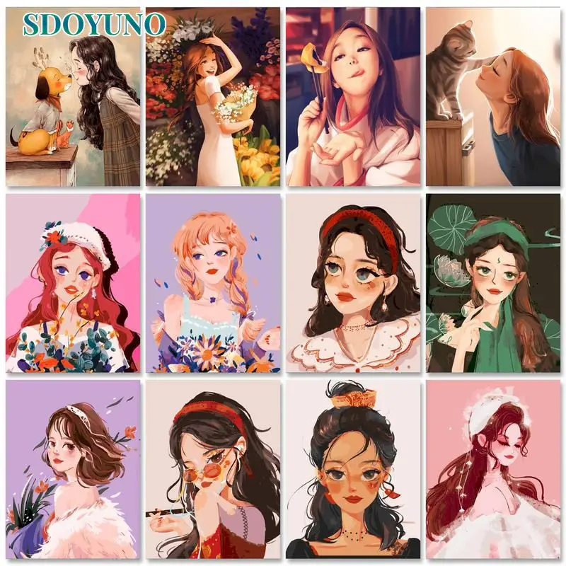 

SDOYUNO Acrylic Painting by numbers For Kids Handpainted Picture Girl DIY Pictures by numbers Drawing Number paiting Home decor