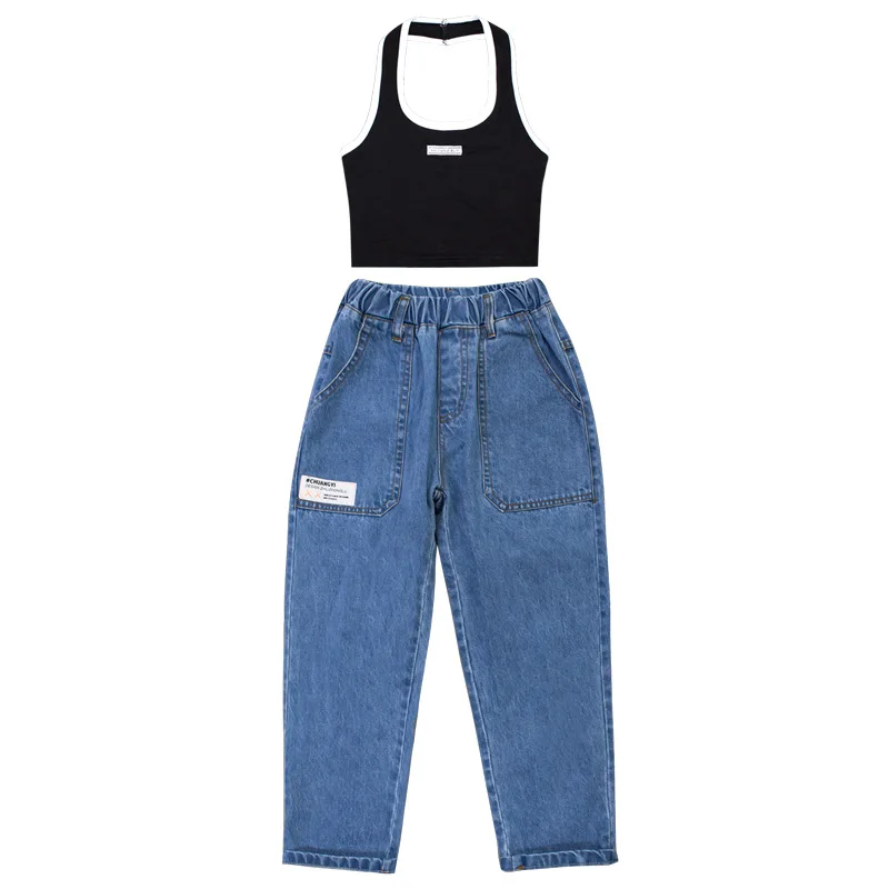

1-10years Toddler Kids Girls Denim Clothing Sets Halter Tops Shirt+Jeans Pants Young Children Summer Loungewear Clohtes Suits