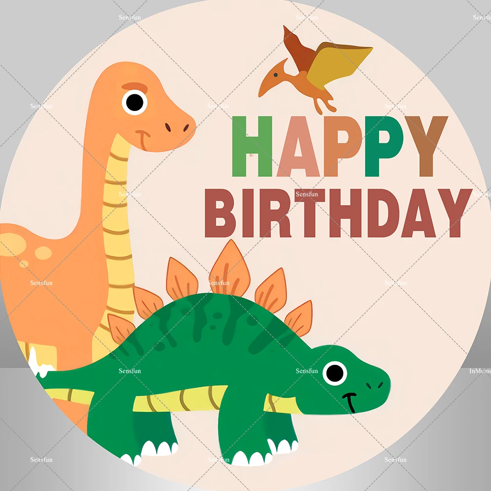 

Happy Birthday Round Backdrop Cover Cartoon Dinosaur Boy Baby Shower Circle Background Photocall Boda