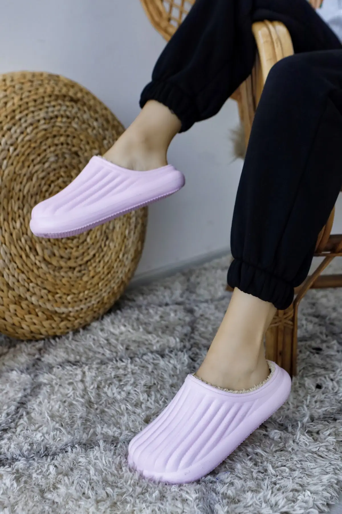 

Lori Pink with Furs Inside Groove Detailed Home Slipper