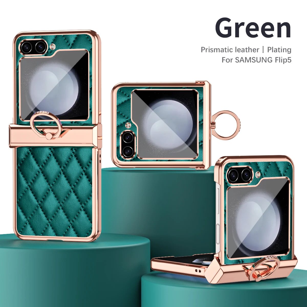 

Electroplated Ring PU Leather Phone Case for Samsung Galaxy Z Flip 5 4 3 Flip5 Flip4 Flip3 5G Shockproof Holder Cover