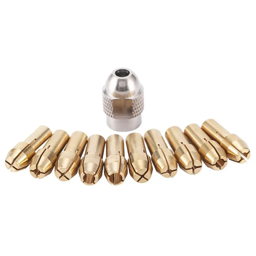

11Pcs/Set Mini Drill Brass Chuck 4.3 Mm Shank 0.5 - 3.2mm Chuck And M8 X 0.75 Nut For Rotary Tool Accessories