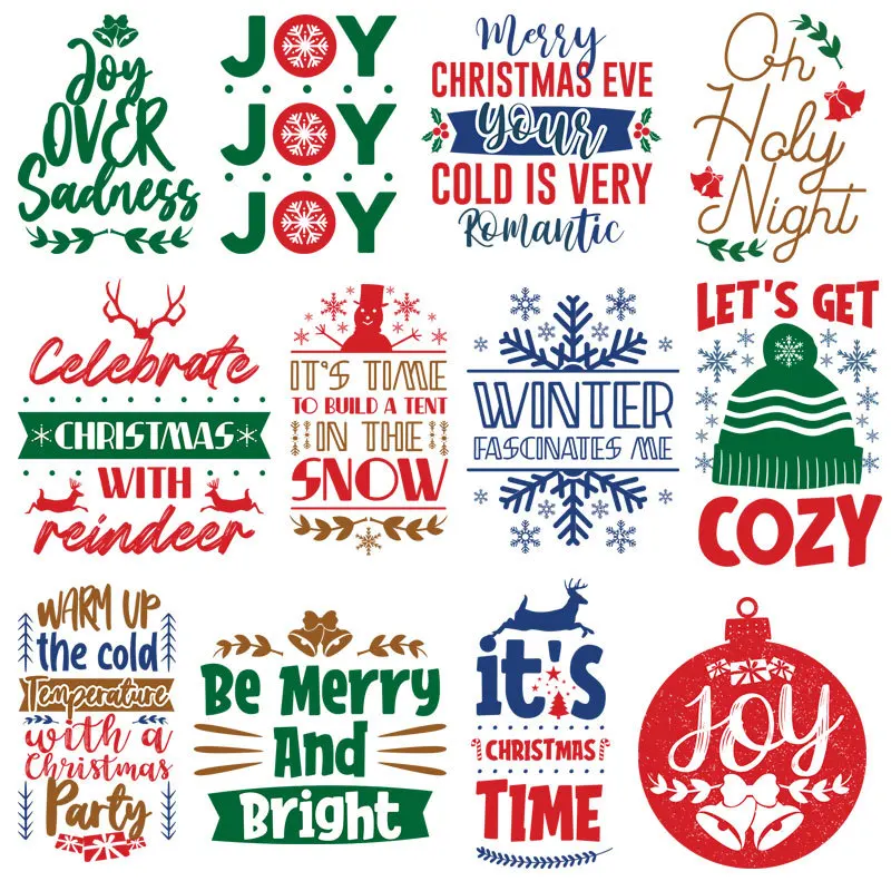 

Christmas Sticker On Clothes Iron Patch DIY Thermal Christmas letter Transfer Heat Press Appliqued Parches Iron On Patches